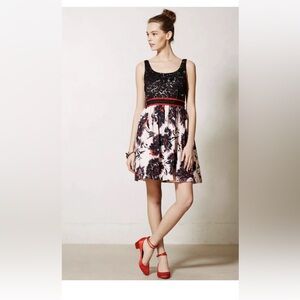 Anthropologie Peter Som Brushstroke Blossoms Dress Floral Lace black pink size 4